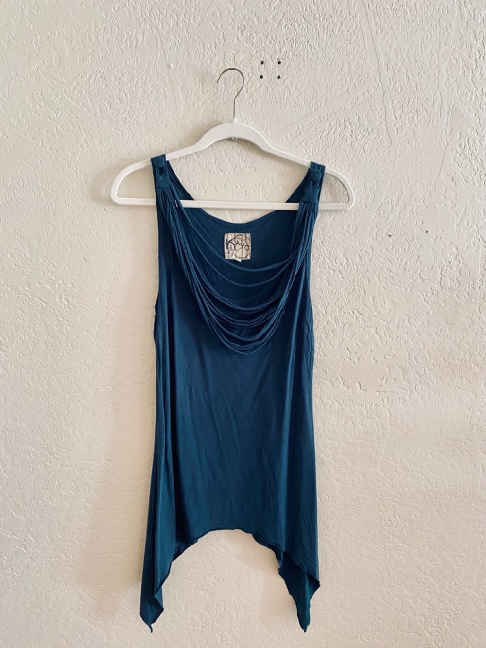 Teal Draped Cowl Neck Tank Top